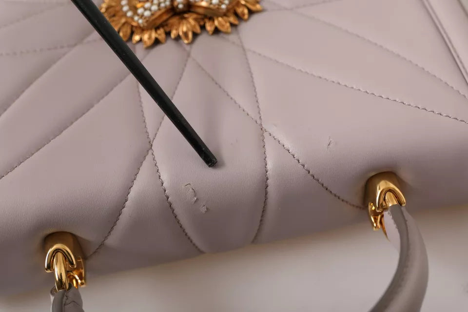 Dolce & Gabbana Açık Gri Devotion Altın Kalp Deri Omuz Çantası